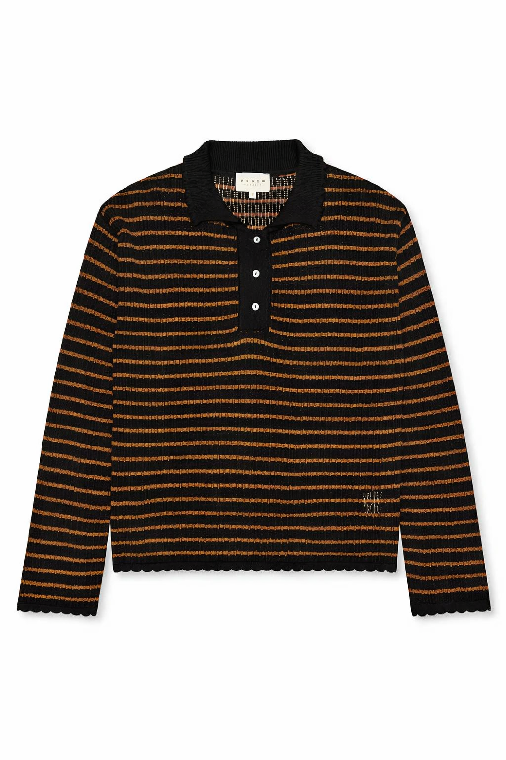 Nuria LS Polo Cardigan, Black / Cognac
