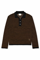 Nuria LS Polo Cardigan, Black / Cognac