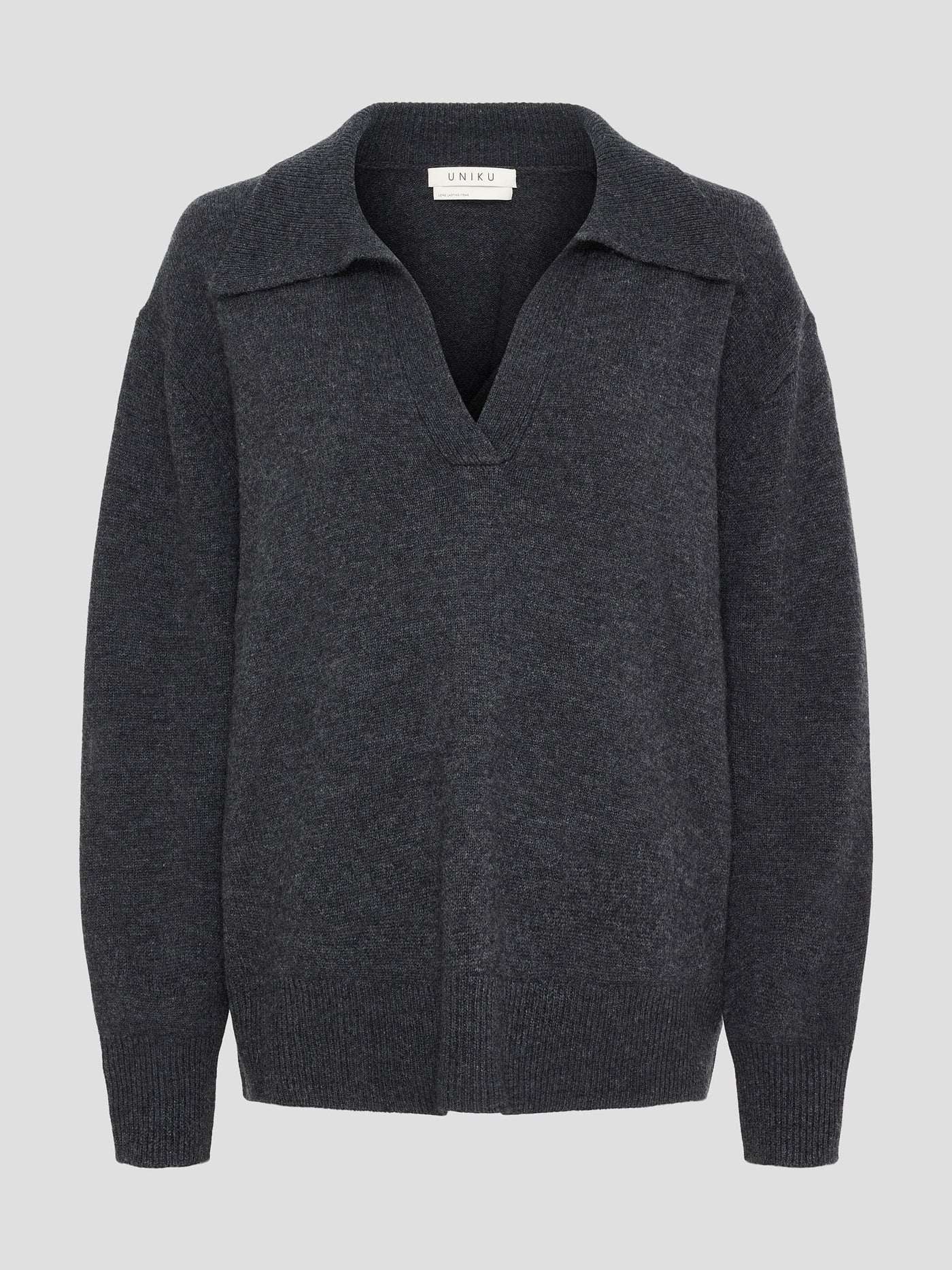 VIGGA POLO KNIT, DARK GREY MELANGE